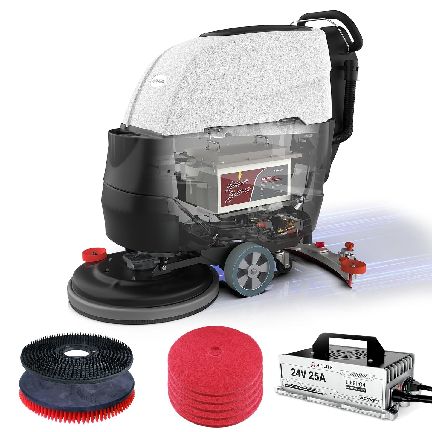 AIOLITH AF2217 Auto Self-Propelled Floor Scrubber Kit, 22" Path, 17-Gal, Up to 38000 ft²/h, Lithium Battery, Heavy-Duty & High-Efficiency Cleaning for Warehouses, Schools, Hospitals, Malls