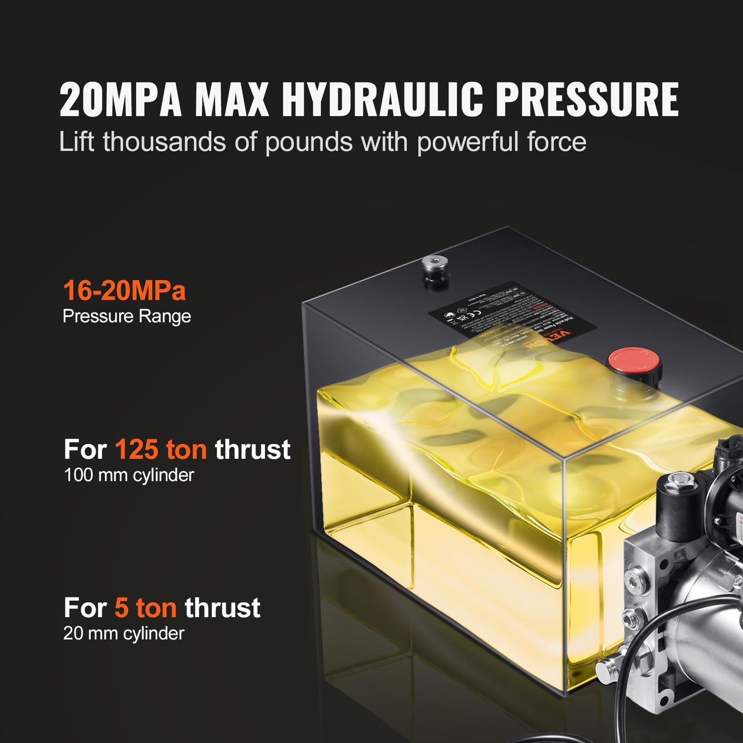 VEVOR Hydraulic Pump, 8 Quart Dump Trailer Pump, Single Acting Hydraulic Power Unit, 3200 PSI Max Relief Pressure, 0.91 GPM Flow Rate, Hydraulic Pump Power Unit for Dump Trailer Car Lifting