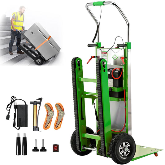 Electric Stair Climbing Dolly, 1250W Electric Stair Climbing Hand Truck, 900lbs Max Load Capacity, 3 Mode Folding Stair Climber Hand Truck with Telescopic Handle for Moving (Green+Black/Big Wheels)
