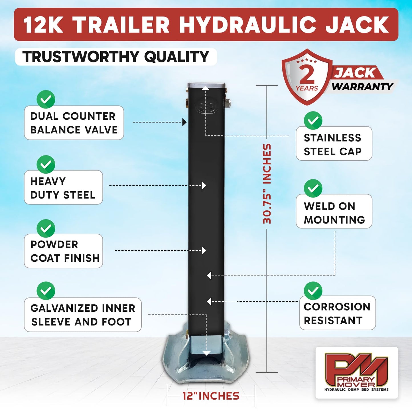 Hydraulic Trailer Jack (24,000 lb) Power Jack 12K x 2 Double Acting, Lift Trailer Jack Stand & Hydraulic Power Unit with (Hydraulic Jack with Bracket) (24k Jack Weld On)