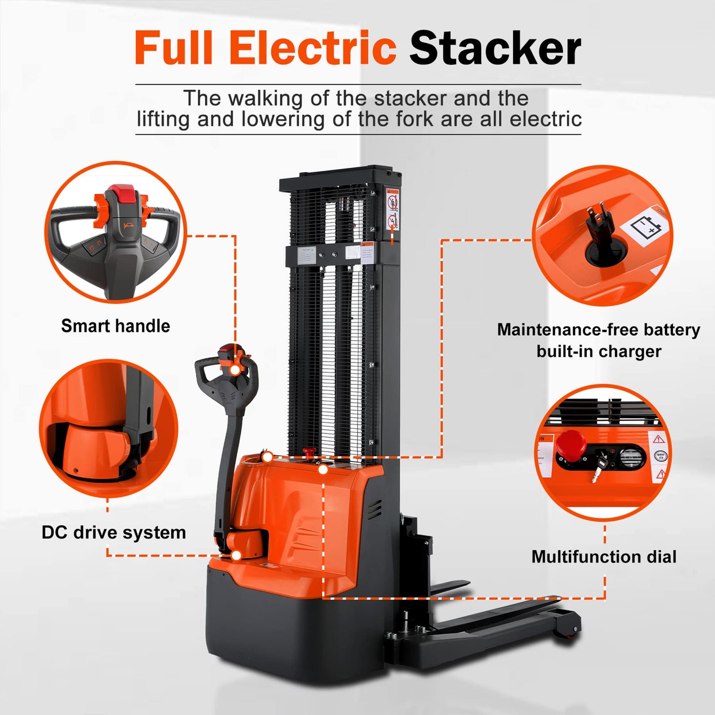 Torry Carrier 130" H Full Electric Powered Forklift Lifting Walkie Stacker Powered Stacker with Straddle Legs & Adjustable Forks 2640lbs Cap Material Lifts for Warehouse & Supermarket