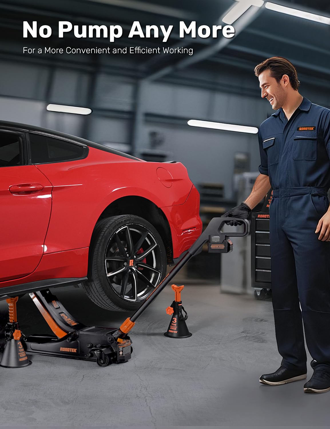 ROADTEK 3 Ton Electric Floor Jack, Low Profile Jack for Quickly Car Lift, Hydraulic Service Jack, 6000 lbs Capacity. Lifting Range 3-3/8" to 20"(Caster Wheel)