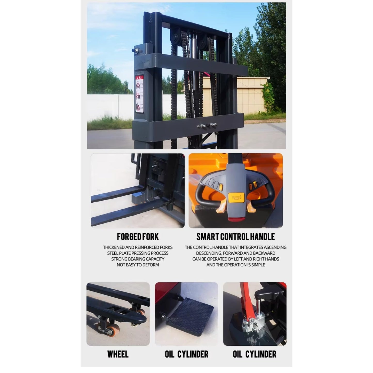Electric Pallet Stacker Forklift – 1.5 Ton Capacity Lift Truck for Warehouse & Industrial Use – Powered Stacker for Heavy Duty Material Handling in Tight Spaces