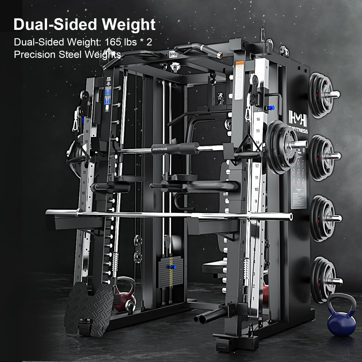 JZOPIDL EM938G Strength Machine: Smith Machine, Squat Rack, Pull Up Bar, Upper Body Strength Training, Leg Developer, Commercial Home Gym (Black, 340 LBS)