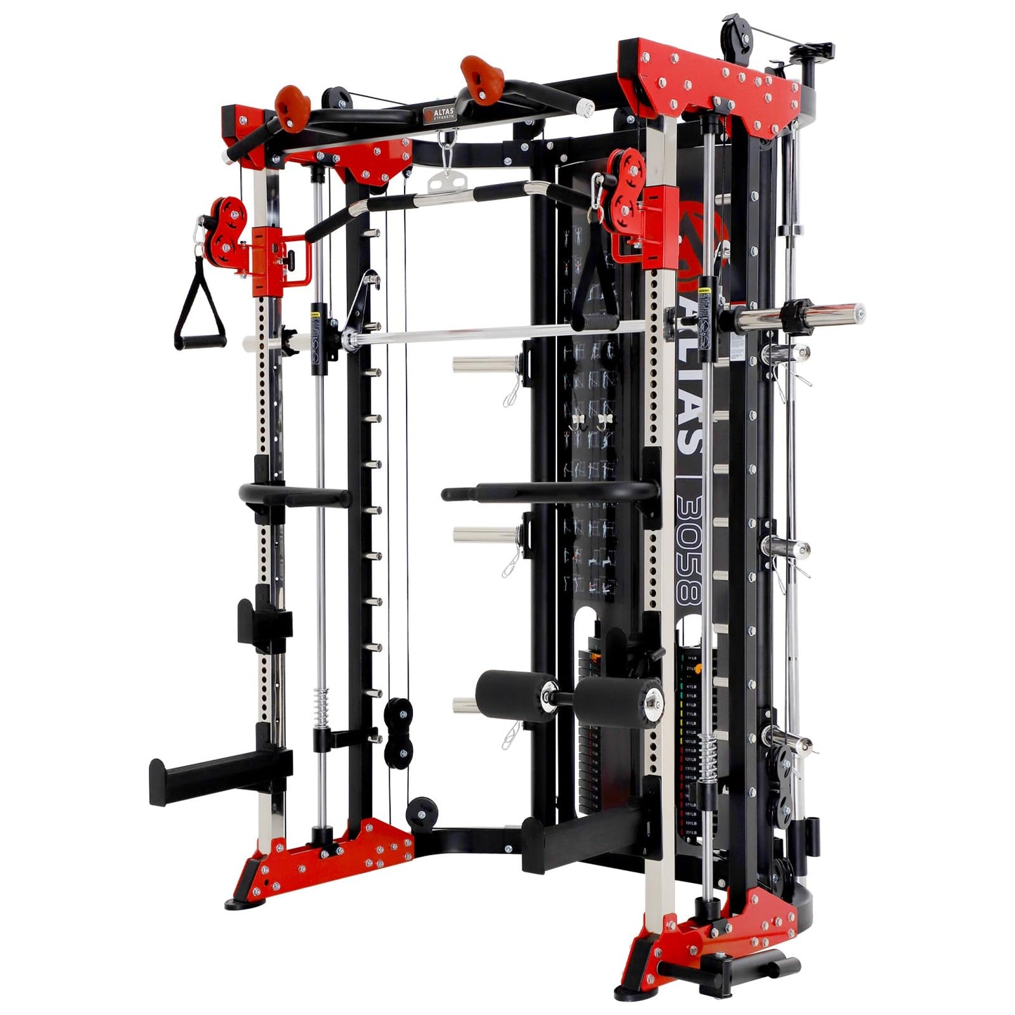 Altas Strength 3058G Smith Machine Home Gym with Dual 200lb Weight Stacks - 1,000lb Capacity Light Commercial All-in-One Power Cage, Counter-Balance System, 2.5mm Steel for Professional Training