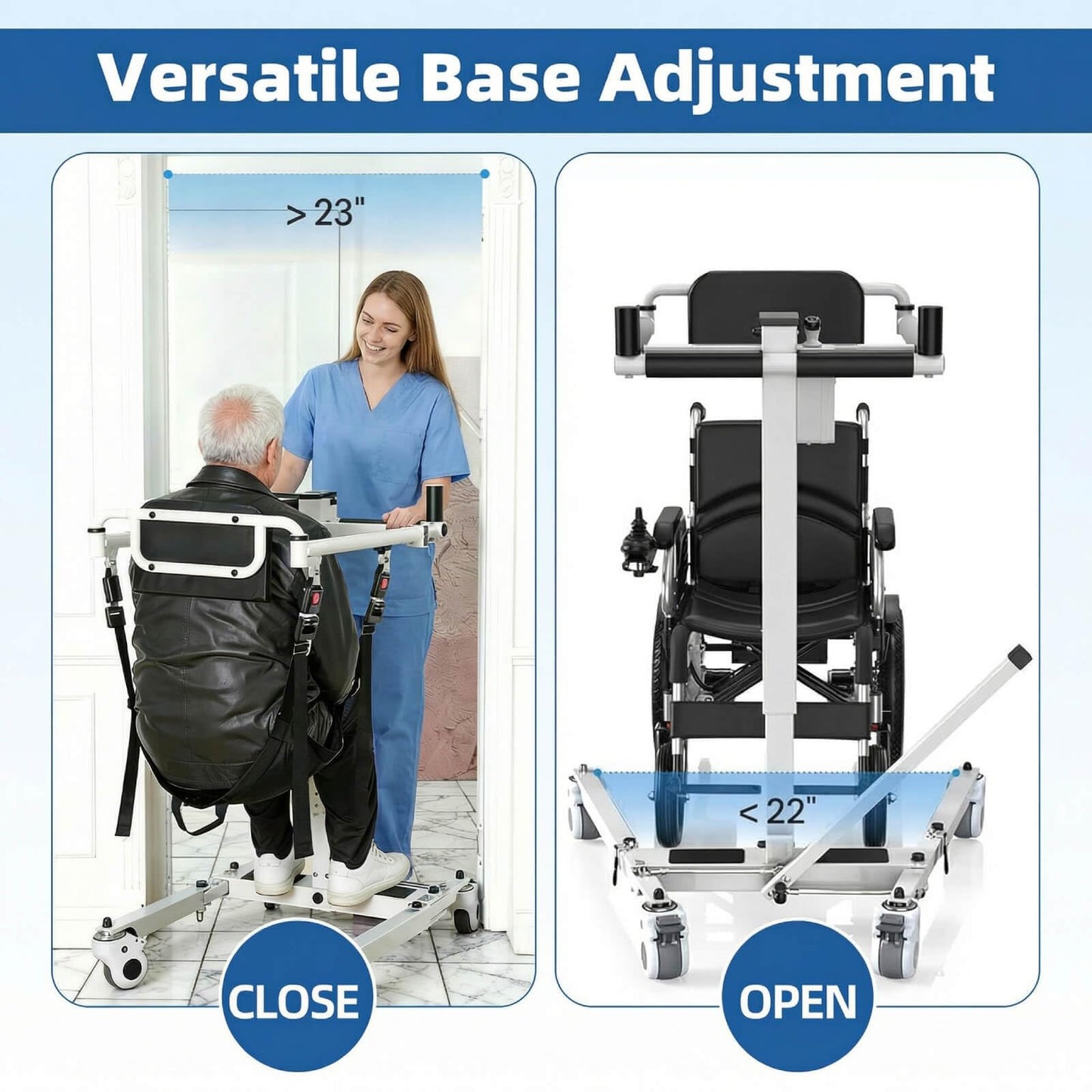 Electric Patient Lift Transfer Chair for Home Use, Portable Lift Transfer Chair for Elderly & Disabled, 330 lbs Capacity, Adjustable Height & Width, Foldable Electric Transfer Lift for Bed, Sofa & Car