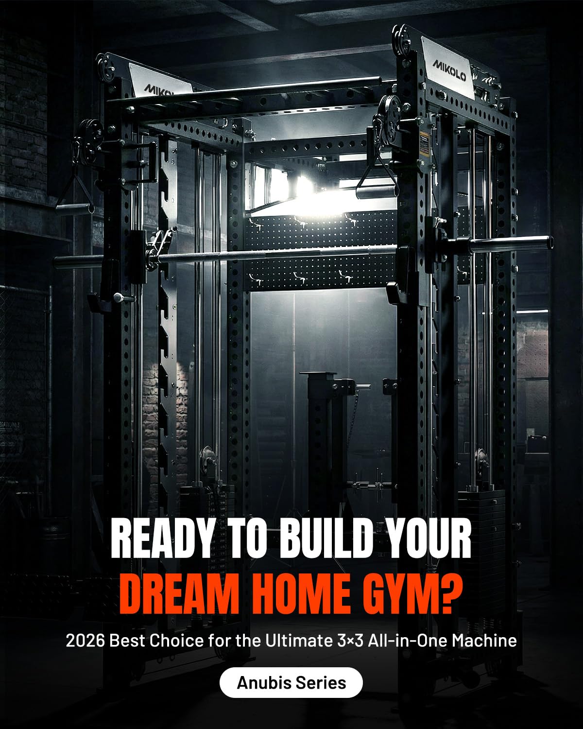 Mikolo Anubis-2.0 Smith Machine with Weight Stack, 3×3 All-in-One Power Cage with LAT Pulldown & Cable Crossover, 3200LBS Multi-Function Trainer with 175LBS Dual Pulley System for Fitness Home Gym
