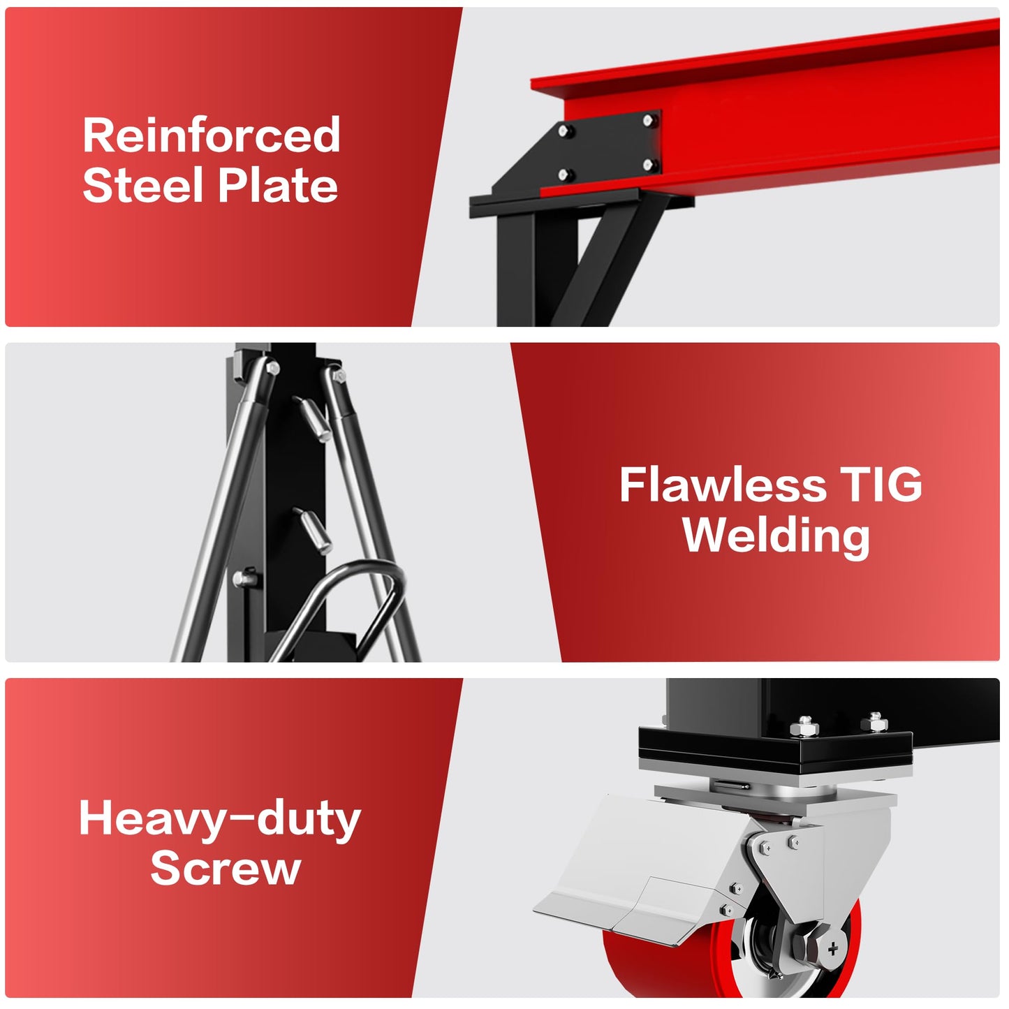 SILVEL 3 Ton 6600Lbs Gantry Crane, 8.53FT Maximum Capacity Width, 8.53-12.47FT Adjustable Height, Portable Shop Lift Hoist with 3 Ton Manual Trolley for Factories, Warehouses, Garage, Red