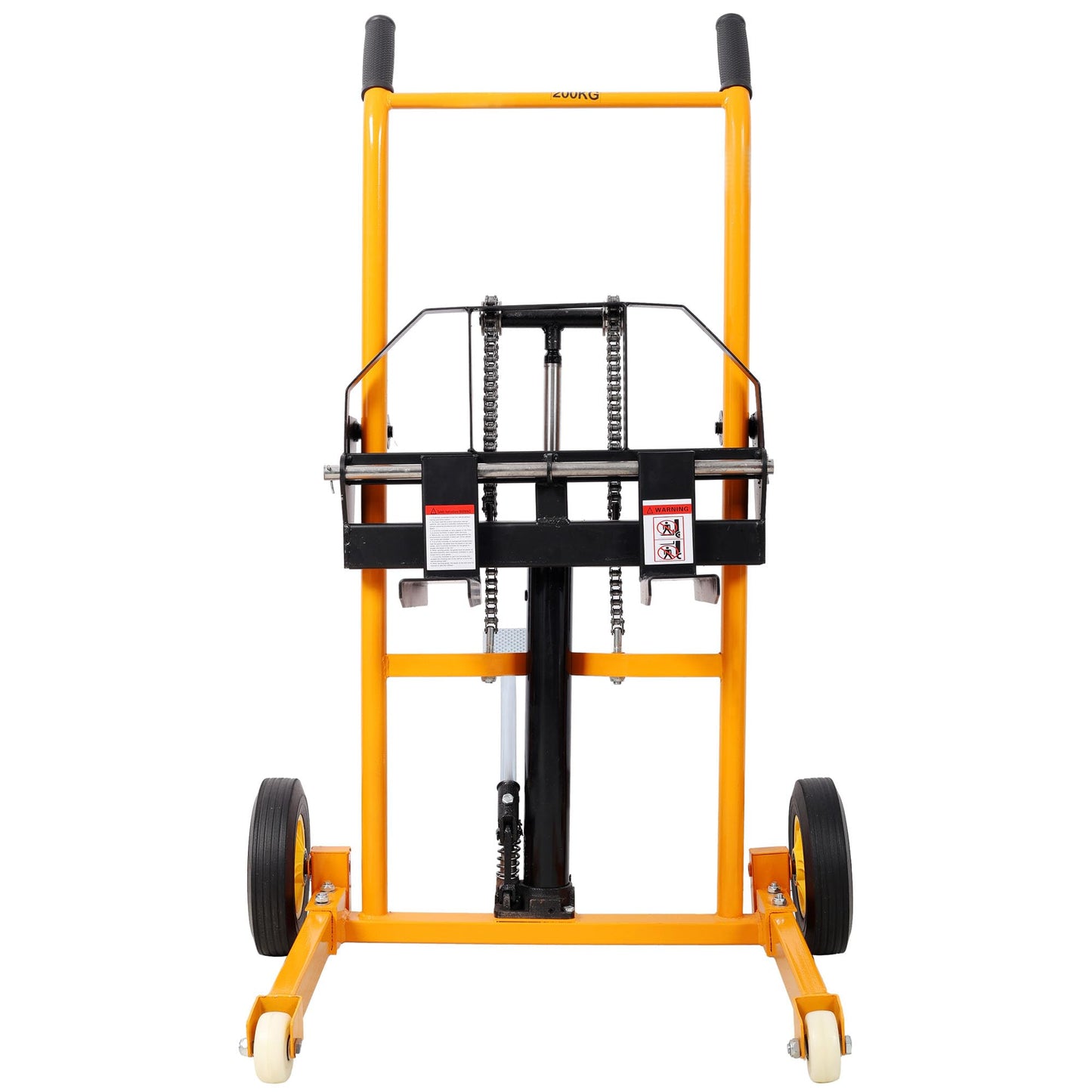 Material Lift Winch Stacker 440 LBS, Manual Fork Lift with Swivel Casters & Rubber Tires, Pallet Stacker with Adjustable Forks and Fixed Legs for Factory Garage, 2.3-36" Lifter Hieght