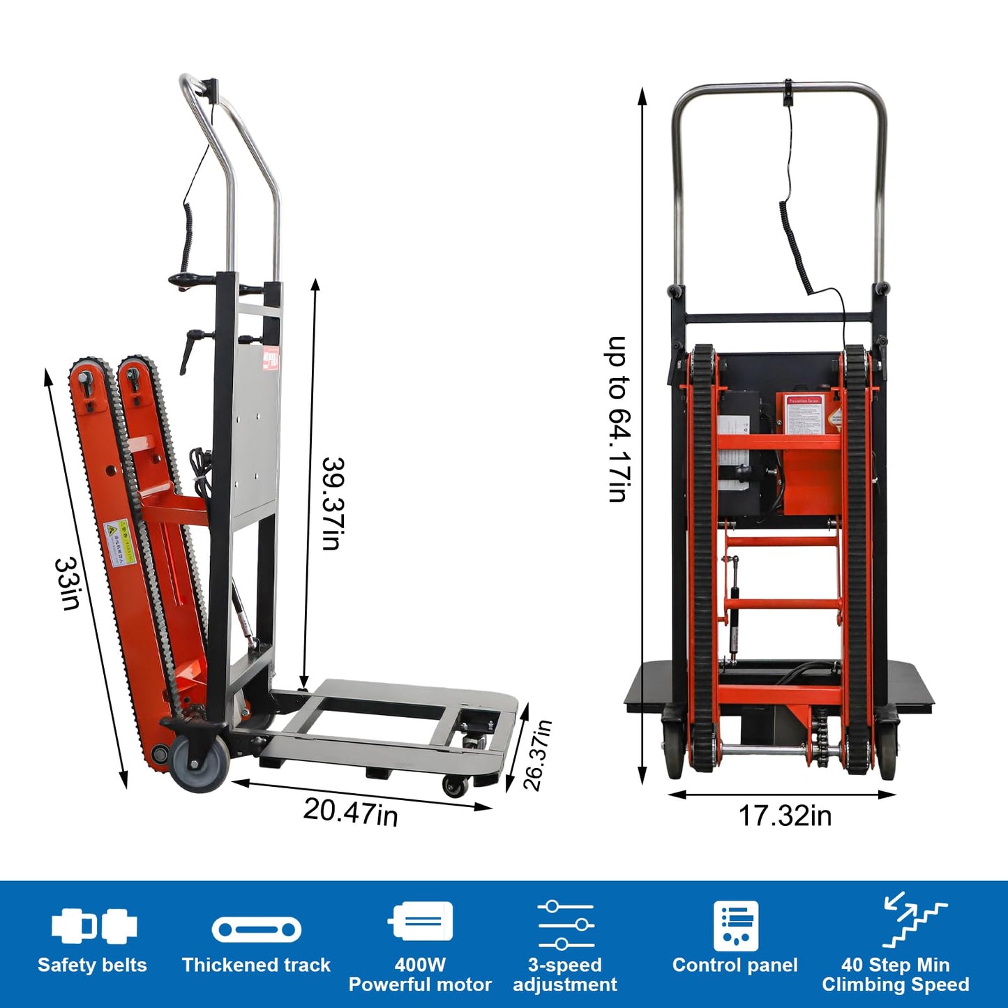 RXFSP Stair Climber Hand Trucks - 441lbs Capacity Electric Hand Trucks 400W Heavy Duty Stair Climber Trolley with Safety Rope for Moving Furniture Logistics Warehouse