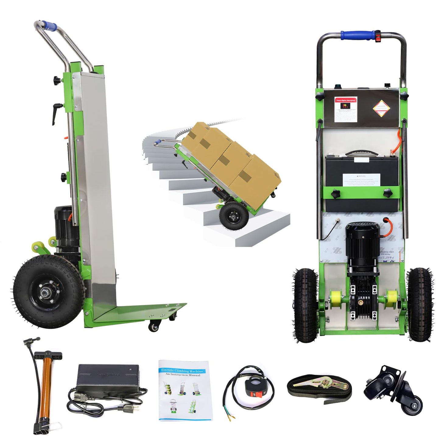 W-JIAJIEBTH 20Ah Electric Stair Climbing Hand Trucks Dolly Cart for Moving, 880lb Max Capacity Heavy Duty Stair Climber Furniture Dolly with Folding Handle & Solid Wheel