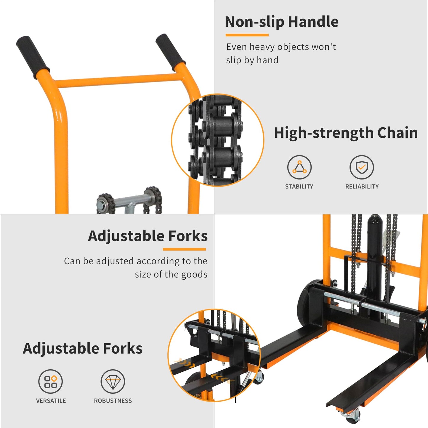 Tory Carrier Material Lift Pallet Stacker, Manual Stacker, 440 lbs, 35.8" Max Lift, Hydraulic Pallet Truck Dolly, Swivel Casters Lift Table Cart, 8.8" Rubber Wheels Forklift with Steel Platform