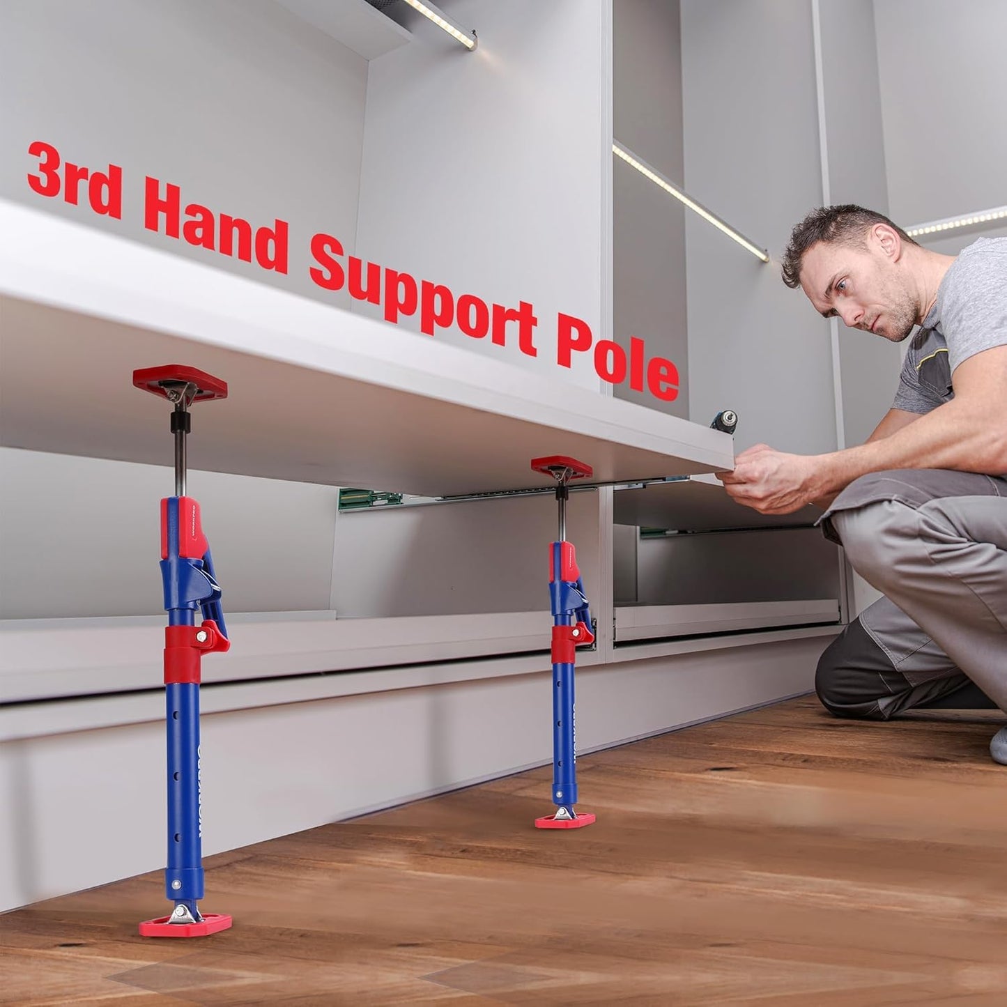 WORKPRO Cabinet Jack Support Pole, 18.5" to 29.5" Steel Telescopic Quick Support Rod Adjustable 3rd Hand Support System with 154 lbs Capacity for Cabinet Jack, Drywall Jack& Cargo Bars, 4-Pack
