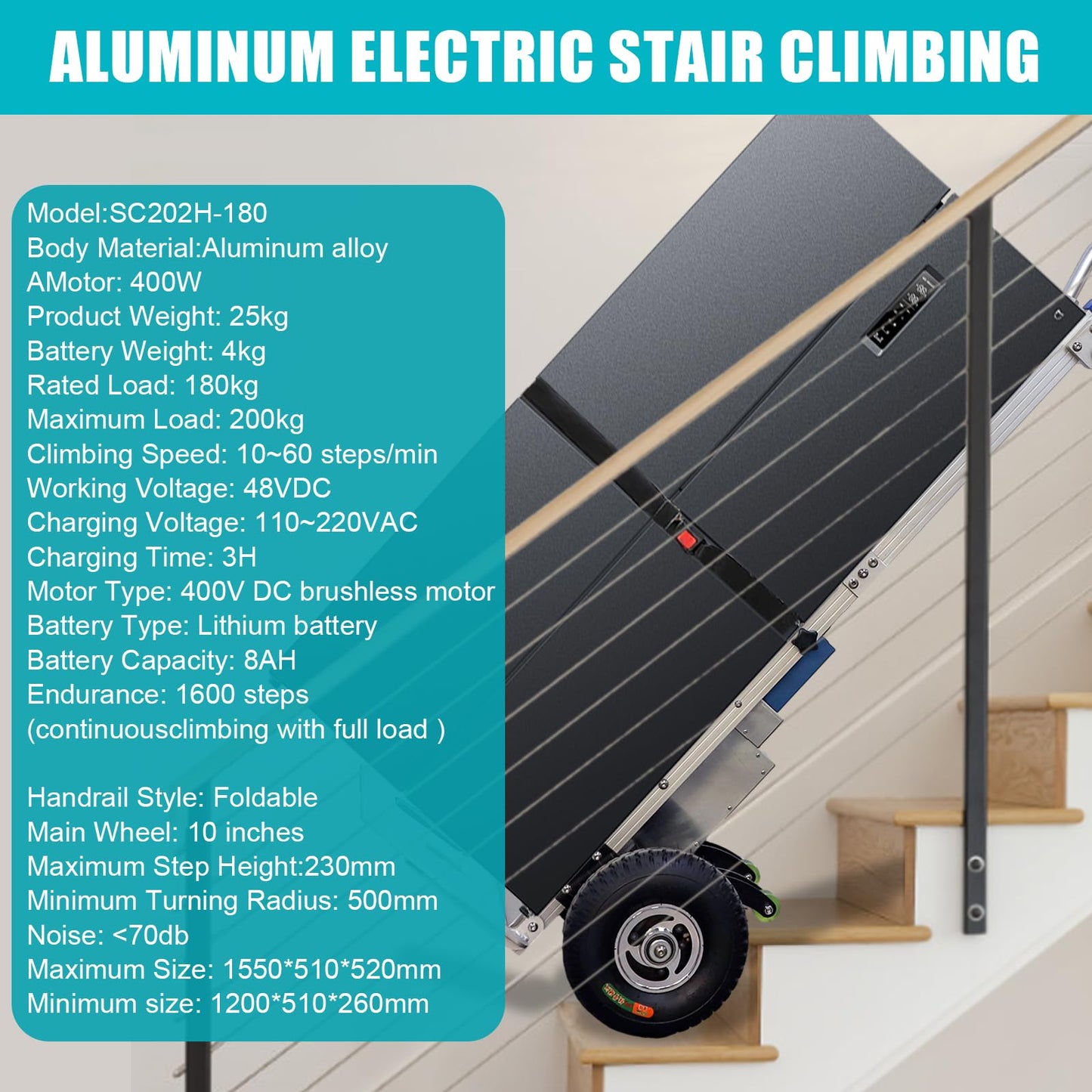 HITUGU Electric Stair Climbing Hand Trucks Dolly Cart, 440lb Load Capacity Heavy Duty Aluminum Powered Stair Climbing Cart with Extensible Handle