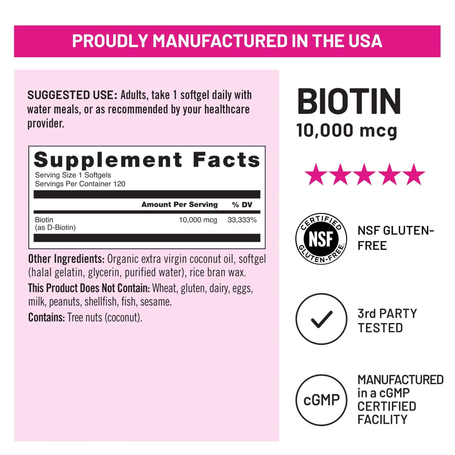 NatureWise High Potency Biotin 10,000 mcg Softgels - Biotin for Hair Growth Women & Men + Skin & Nails Support - Non-GMO, USA Manufactured - 120 Softgels[120-Day Supply]