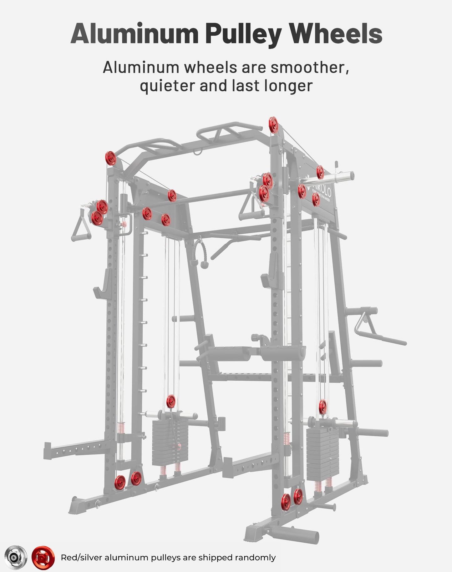 Mikolo Smith Machine with Weight Stack, 2200lbs Squat Rack with LAT-Pull Down System & Cable Crossover Machine, Multi-Function Power Cage, Red