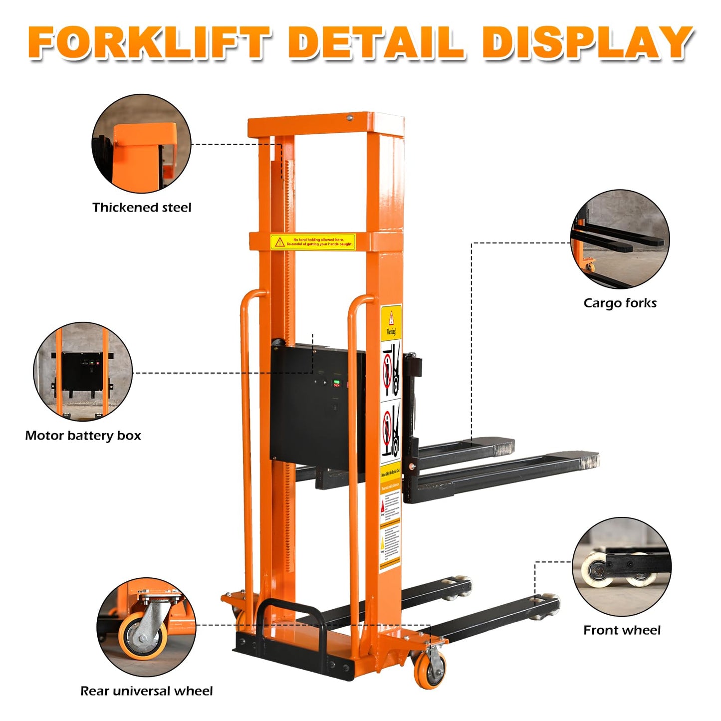 Electric Pallet Stacker 1300lbs Capacity 63 Inch Lift Height, Truck-Boardable Material Lift with Fixed Legs, Electric Forklift for Warehouses & Logistics (63" Lifting)