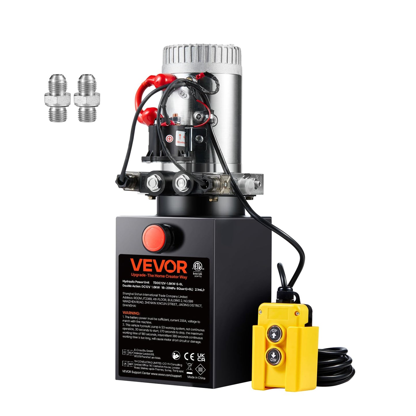 VEVOR 6 Quart Power Unit Double Acting, 3200 PSI Max Relief Pressure, DC 12V Hydraulic Pump for Dump Trailer Car Lifting