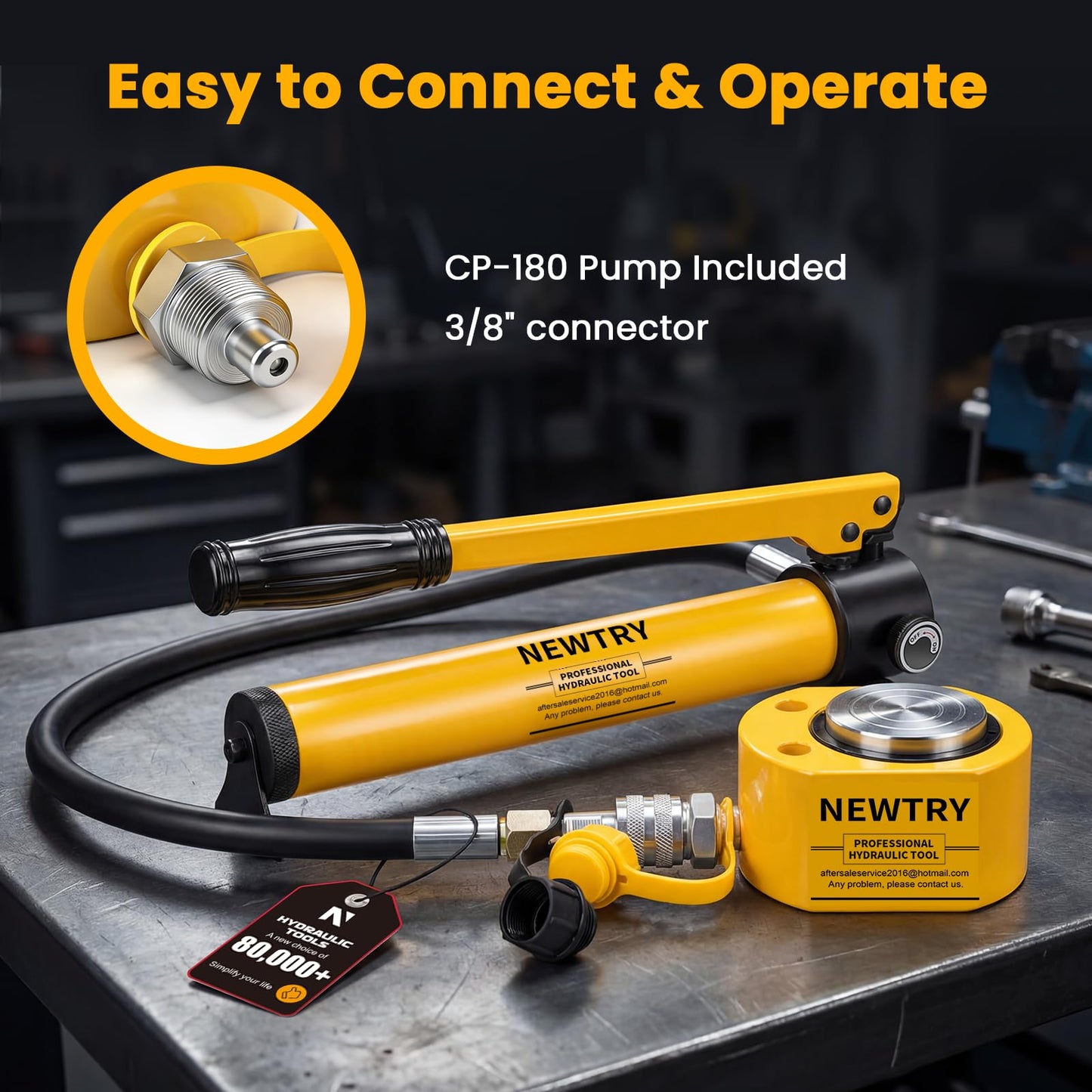 NEWTRY 5T Low Profile Hydraulic Jack Porta Power Kit + CP-180 Manual Hydraulic Hand Pump, Industrial Mini Hydraulic Cylinder, Stroke 0.24”