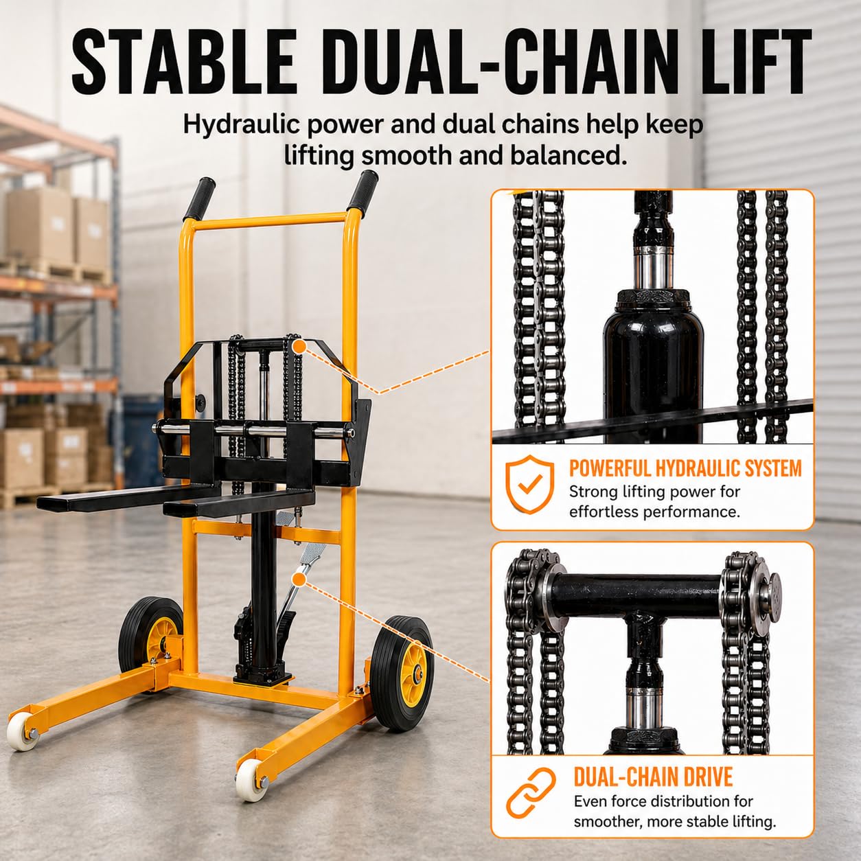 440lbs Hydraulic Material Lift Stacker, 35.5" Max Height, Fork Lift with Adjustable Forks, Manual Pallet Stacker Lift Dolly with Fixed Legs, Manual Forklift for Supermarket, Warehouse and Household