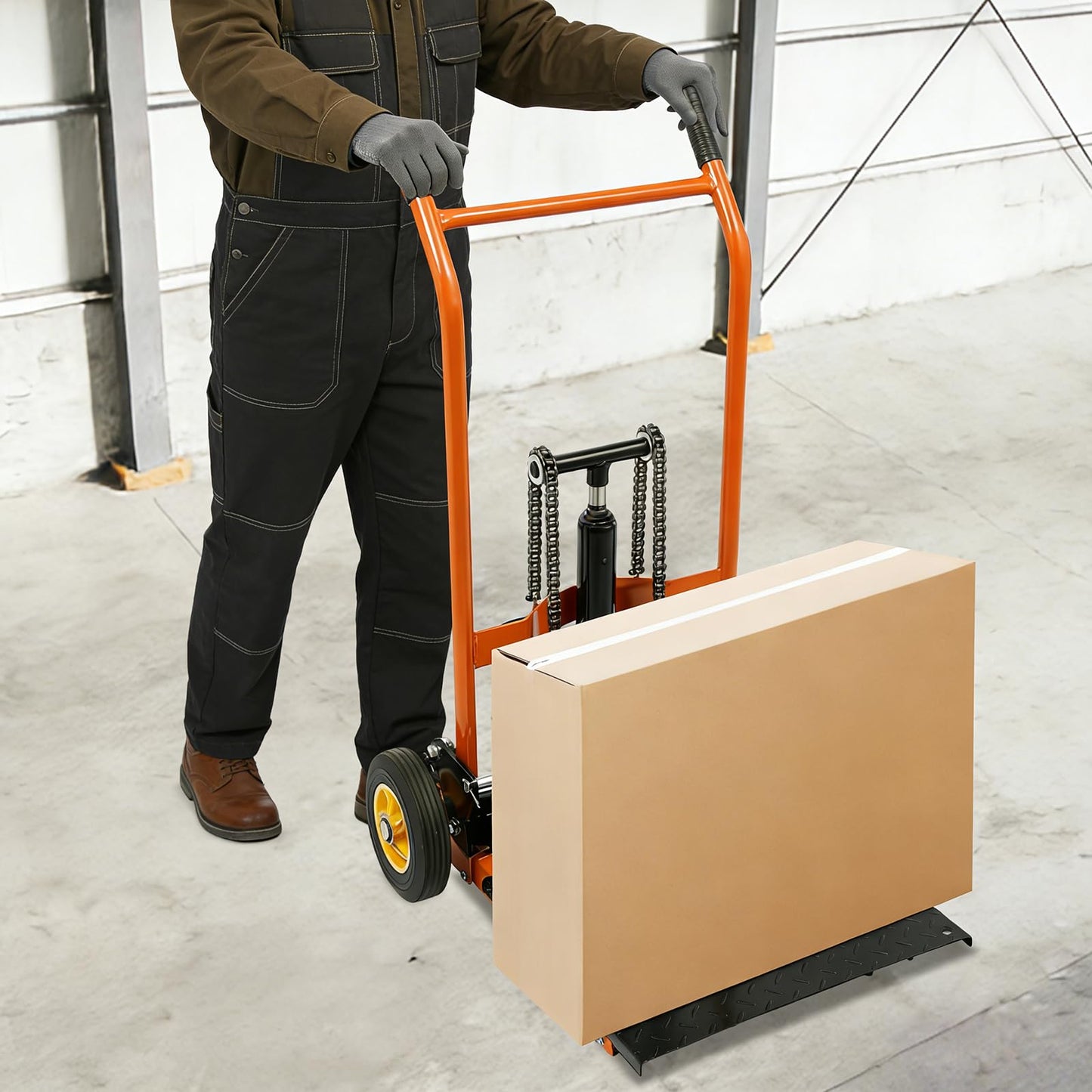 Hydraulic Material Lift, 441lbs Lift Dolly 15.7" Max Lift Pallet Truck Dolly with 9" Wheels & Casters for Warehouse, Industrial Use Heavy Duty Lifting and Moving, Yellow