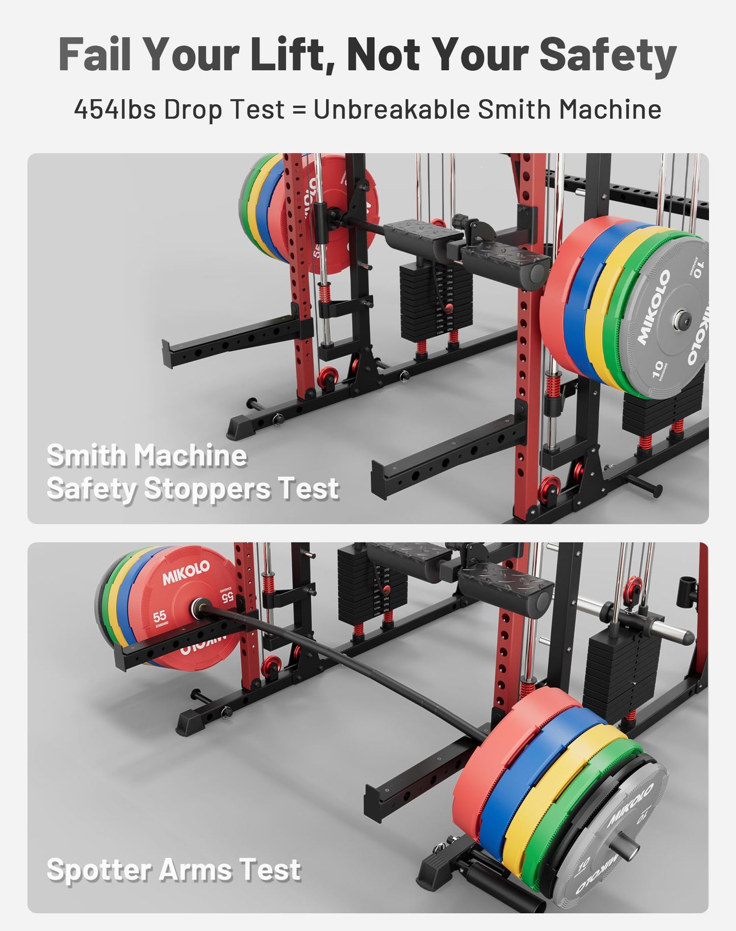 Mikolo M4 2.0 Elite Smith Machine with Weight Stack, All-in-One Home Gym Power Cage with LAT Pulldown & Cable Crossover, Squat Rack for Full Body Workouts (Red with 230LB Black Weights Package)