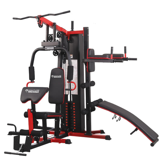 Signature Fitness Home Gym System Workout Station, Smith Machine & Leg Press – Multifunctional All-in-One for Full Body Strength Training, LAT Pull-Down, Pulley System, and Seated Rowing