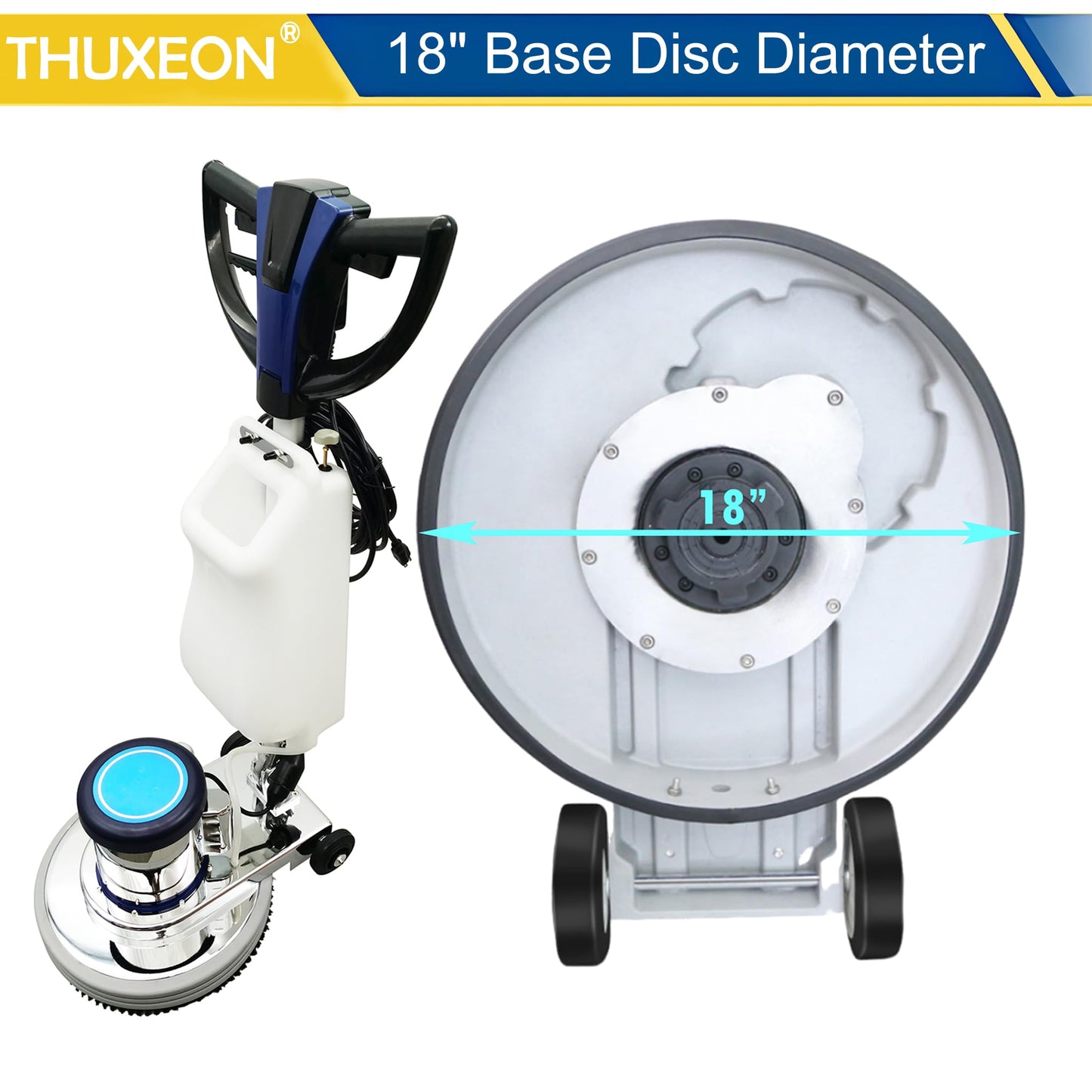 THUXEON 18" Commercial Floor Scrubber Buffer, Heavy Duty Polisher Machine- 1100W Motor, 12L Tank for Hotel Carpet/Tile Cleaning, Butterfly Handle, Low Noise 110V