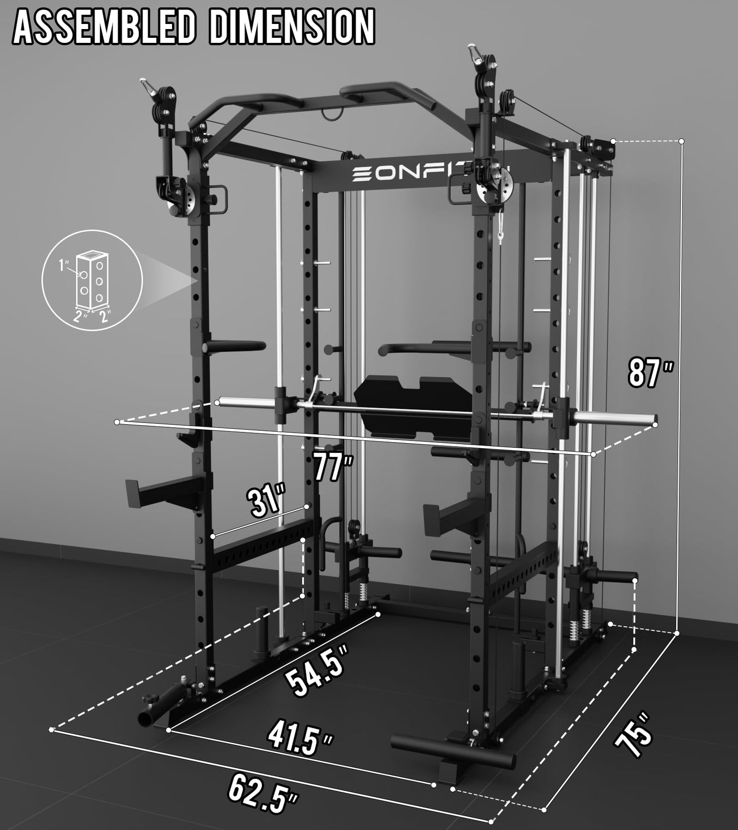 EonfitOmni Eonfit E5 Smith Machine with Vertical Leg Press, Power Cage Squat Rack with LAT-Pull Down Cable Crossover Rotating Arms System Home Gym Equipment All in One (Black, PRO)