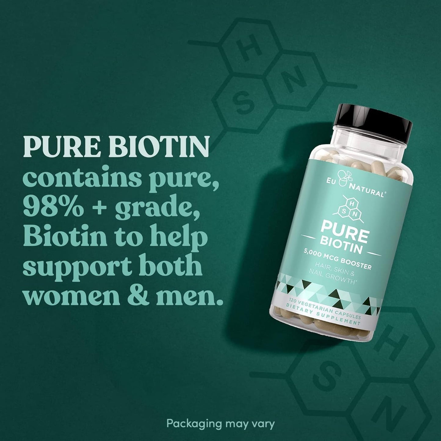 Biotin 5000 mcg Hair Skin Nails Supplement - High-Potency Hair Growth Vitamins for Women & Men - Provide Powerful Support for Healthy Hair, Stronger Nails and Glowing Skin - 120 Vegan Soft Capsules