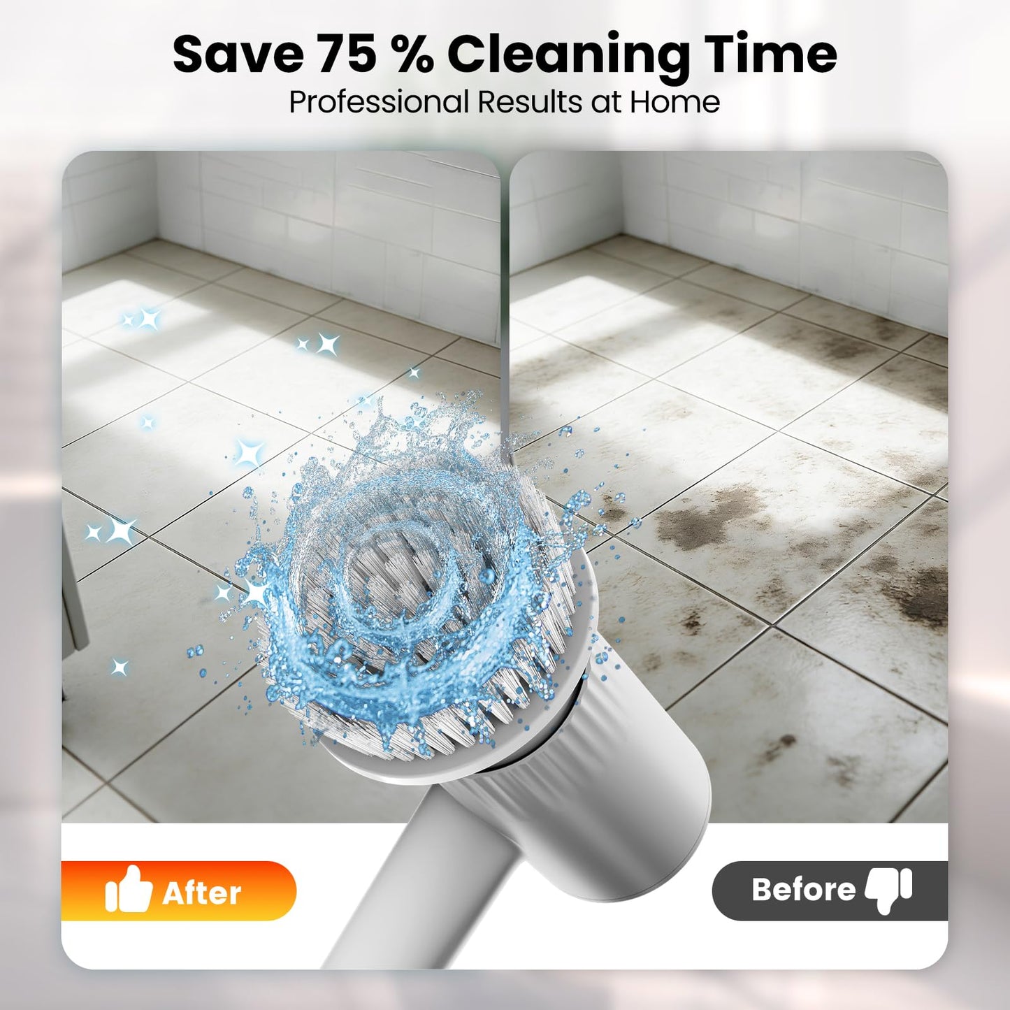 BOTLIFE Electric Spin Scrubber - 4500mAh Cordless Cleaning Brush with 6 Brush Heads, 47" Adjustable Handle Relieves Back Pain, IPX7 Waterproof Power Scrubber for Bathroom Shower Floor Tile Bathtub