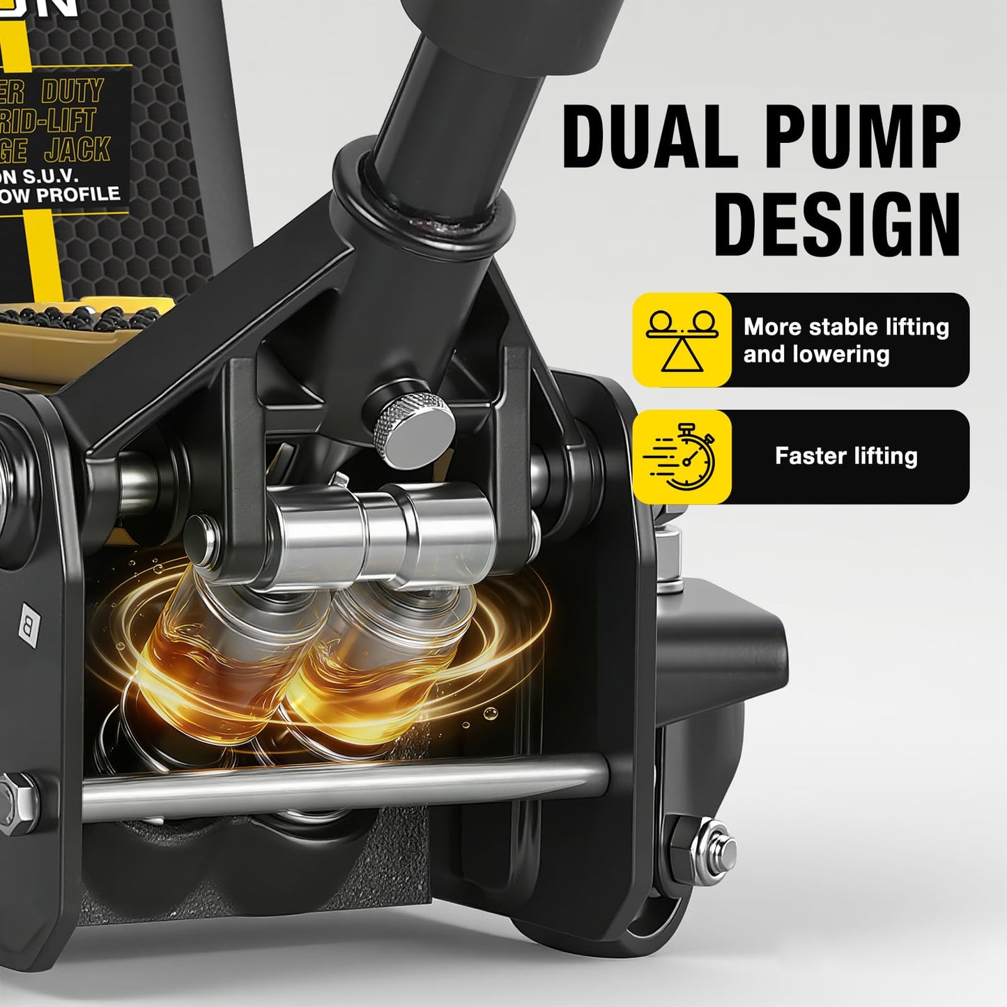 YELLOW JACKET Foldable Floor Jack 3 Ton Low and High Profile Professional Service Jack with Dual Piston Quick Lift Pump, Home and Workshop Car Maintenance for Various Vehicles
