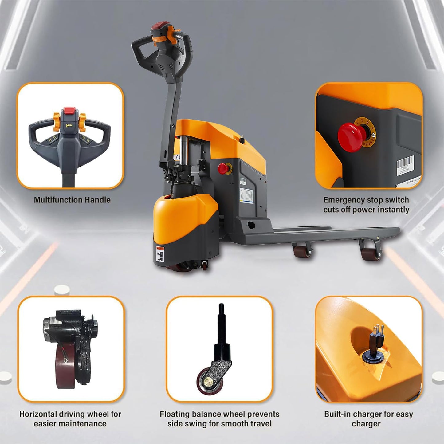 APOLLOLIFT Electric Pallet Jack, 3300 lbs Capacity, Pallet Truck 48" x 27" Forks, 24V/65AH Gel Battery, 3-5H Working Time with Built-in Charger, Compact Size for Material Handling