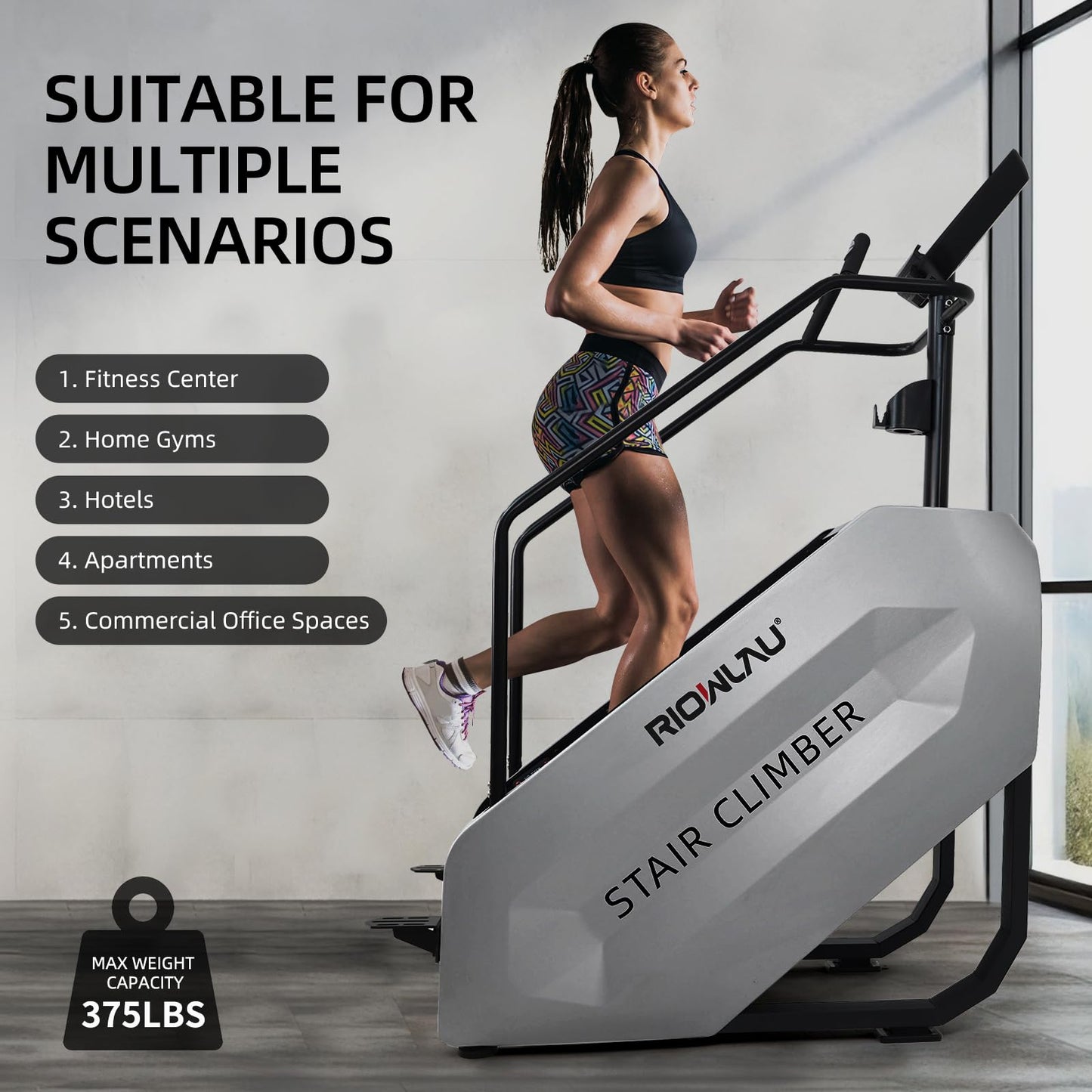 RIOWLAU Stepper Machine, Stair Stepper with LED Screen, Commercial Grade Stair Climber Exercise Machine,15 Speed Levels Stepping Machine for Cardio and Lower Body Workouts,375LBS, 15-164 Steps/Minute