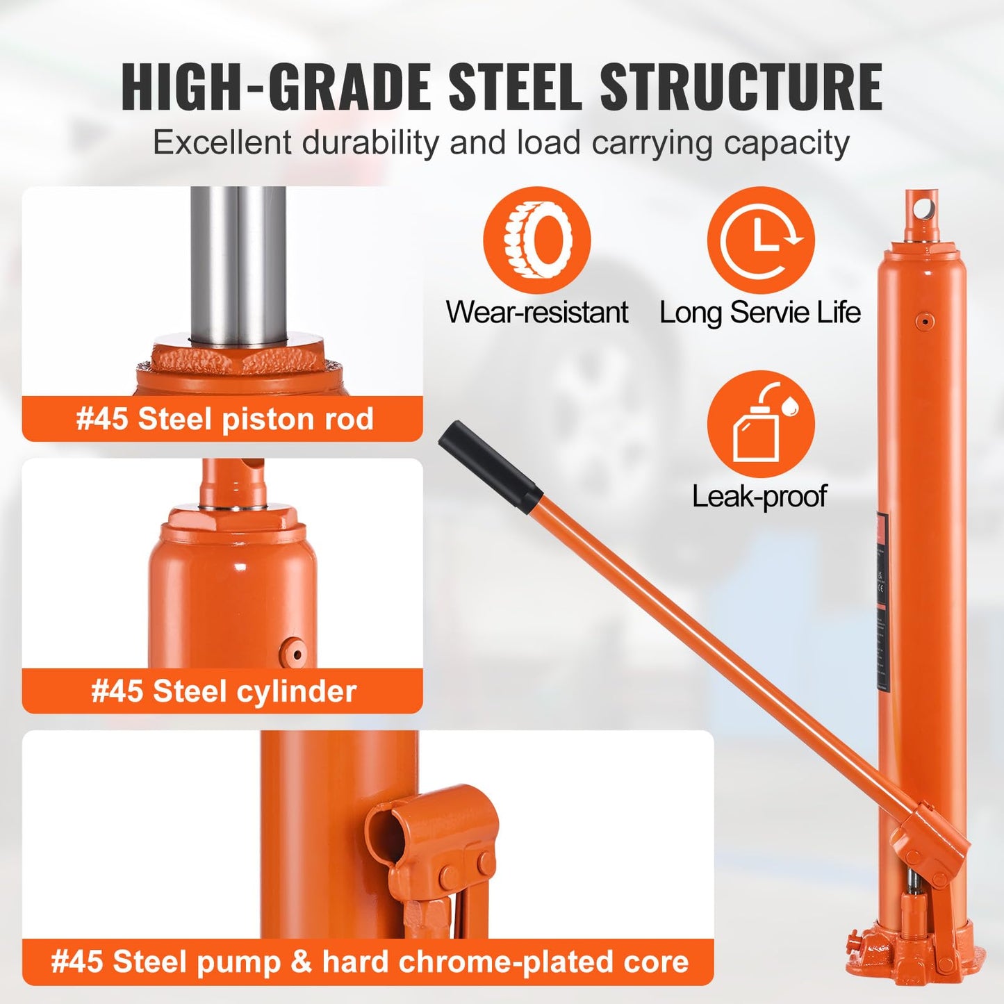 VEVOR Hydraulic Long Ram Jack, 4 Ton Engine Hoist Cylinder with Single Piston Pump and Flat Base, Hydraulic Ram Cylinder for Engine Lift Hoists, Hydraulic Garage/Shop Cranes, Mechanical, Farm