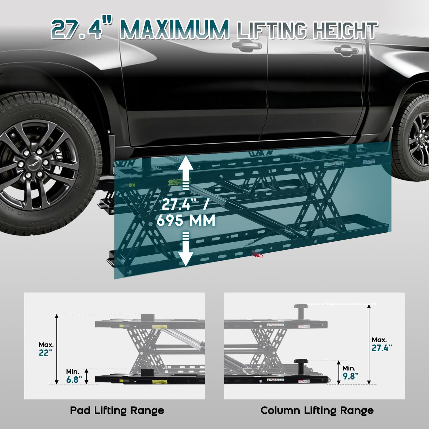 Albott 8000 LBS Portable Car Lift for Home Garage, Heavy-Duty Q355B Steel Vehicle Lift, Adjustable Height up to 27.4", 25–30s Fast Cycle, Locking Levers, Extension Plate, Foldable with Wheels