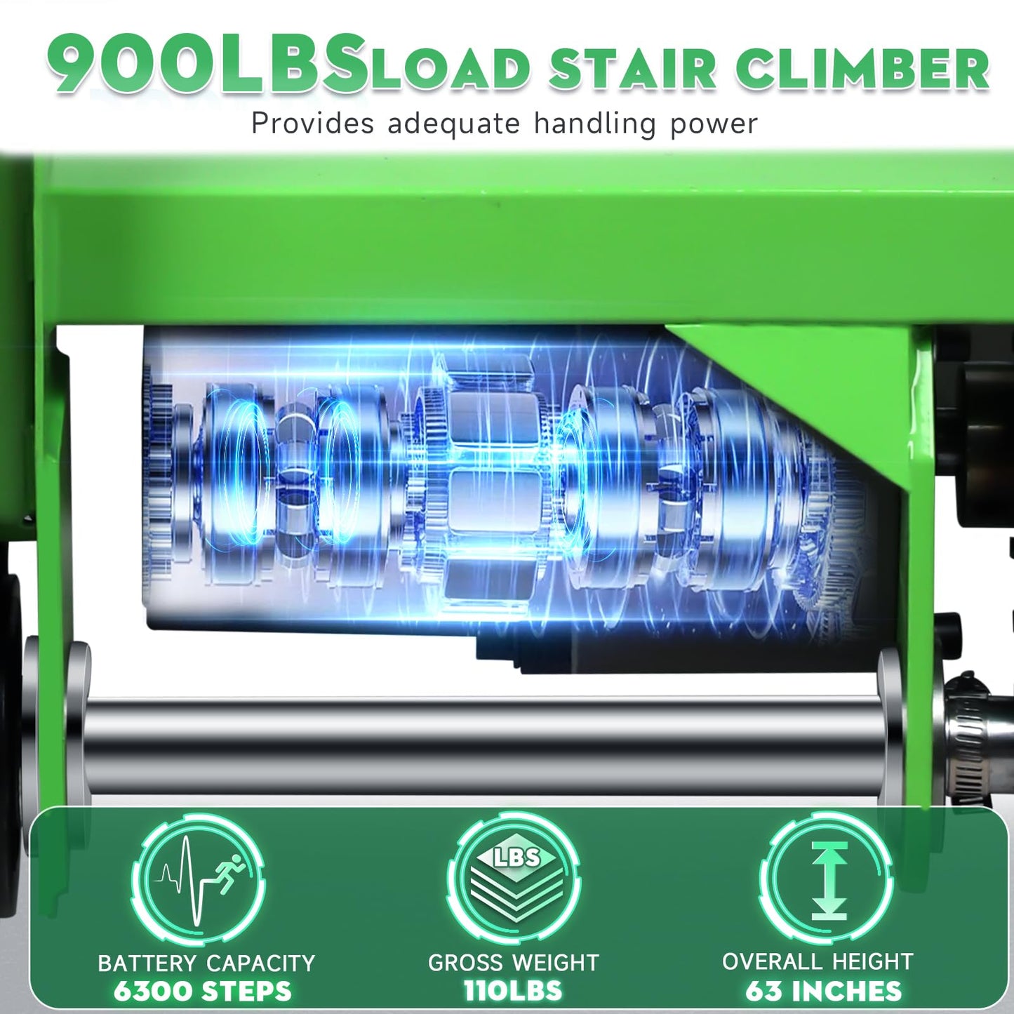 Electric Stair Climbing Dolly, Heavy Duty Stair Climber 900lbs Capacity 1250W Motorized Hand Truck with Ropes & Foldable Design for Moving Furniture Logistics (Green, Track)