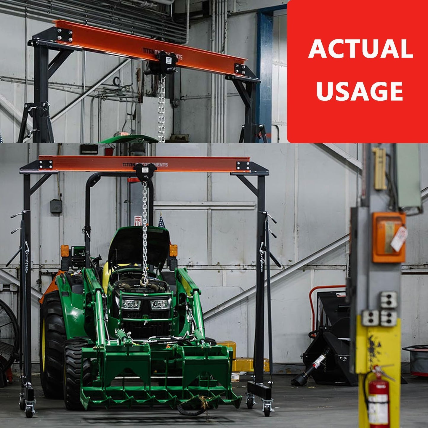 2 Ton Adjustable Height Gantry Crane with Manual Trolley, Hooks and Shackles - 4400 LBS Heavy Duty Steel Shop Crane with Locking Casters for Workshop, Garage, Warehouse