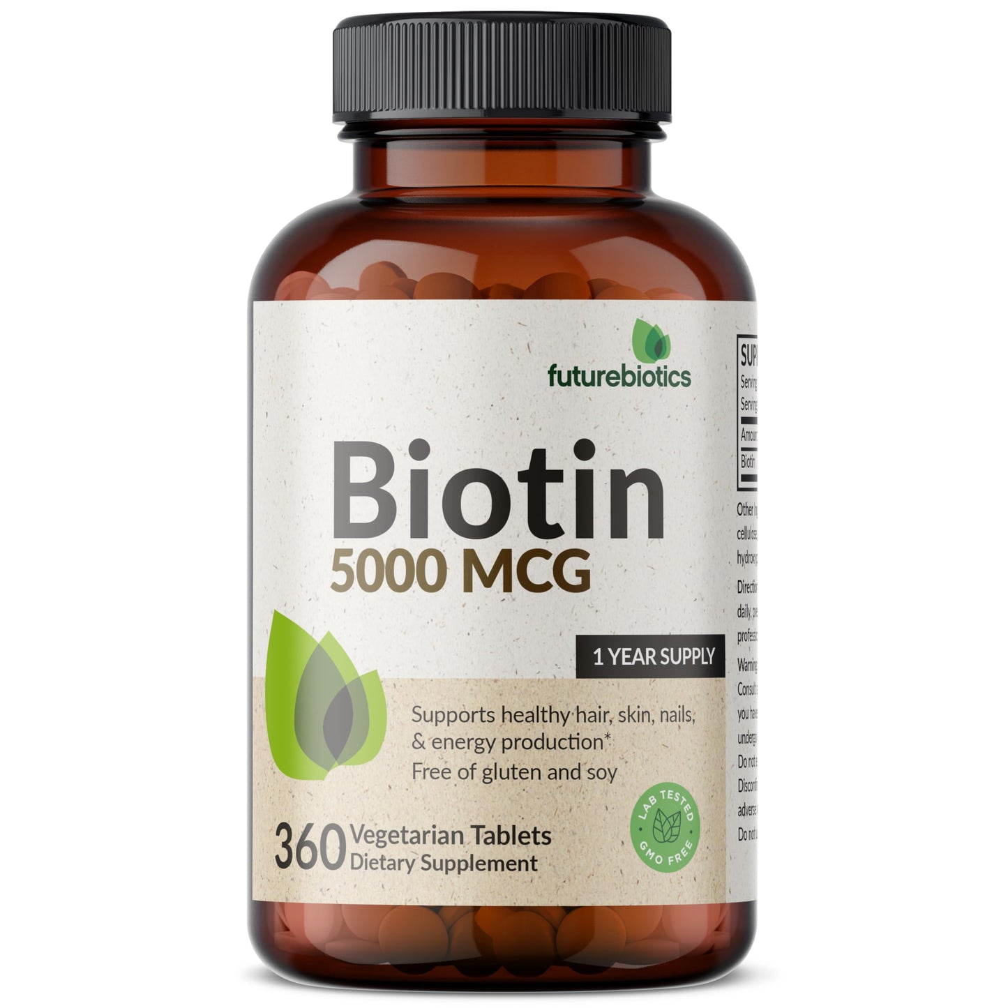Futurebiotics Biotin 5000 MCG Supports Healthy Hair, Skin, Nails & Energy Production Non-GMO, 360 Vegetarian Tablets