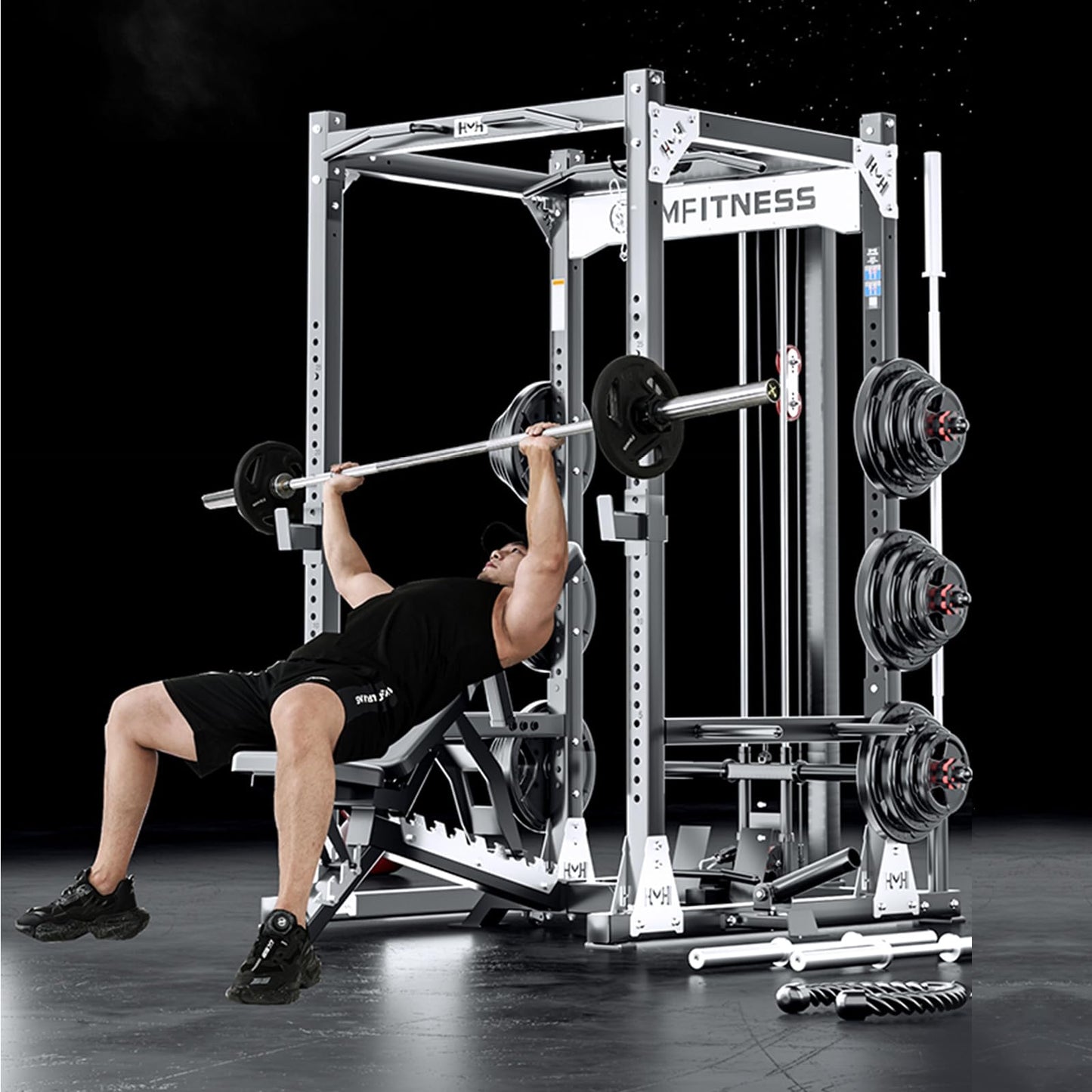 JZOPIDL X8 Power Cage with Optional LAT Pull Down/Cable Crossover/Smith Machine System, 3000LB Squat Rack for Home & Garage Gym, with Weight Storage Rack and More Training Attachments