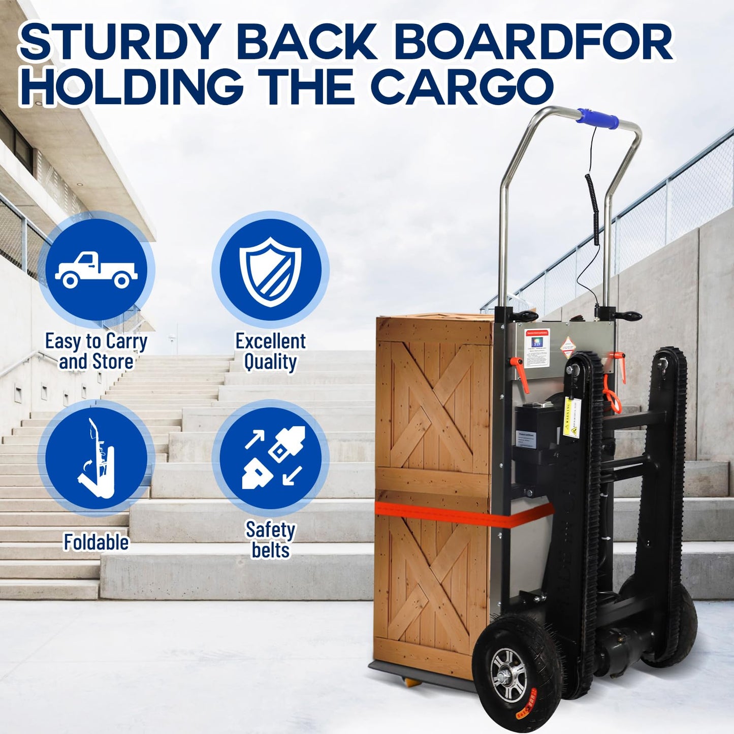 RXFSP 661LBS Load Capacity Hand Trucks Heavy Duty, 500W Hand Cart Dolly Electric Stair Climbing Hand Trucks with Rubber Tracks