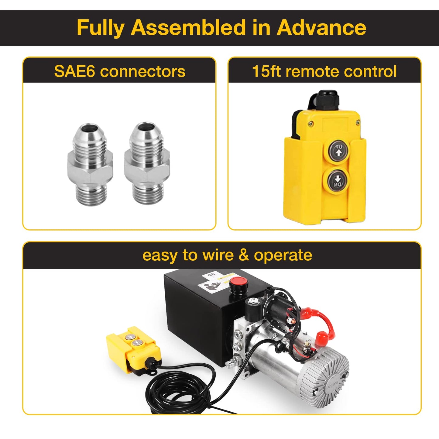 Doppy 4 Quart Hydraulic Power Unit, Single Acting Dump Trailer Pump Hydraulic Pump Metal Reservoir 3200 PSI 12V DC Hydraulic Power Pump Unit for Dump Trailer Car Lifting Platforms