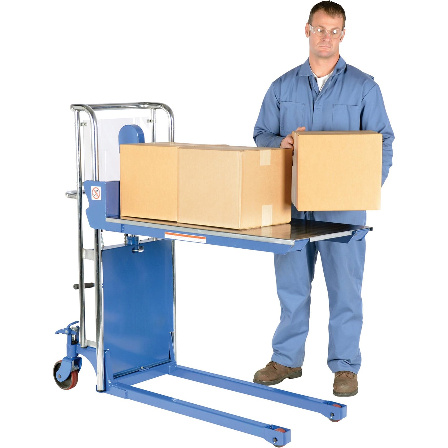 Vestil PMPS-60-AC Steel Pallet Master/Server Stacker 115 Volt AC Powered 60 in. Raised Height 4,000 Lb. Capacity Blue