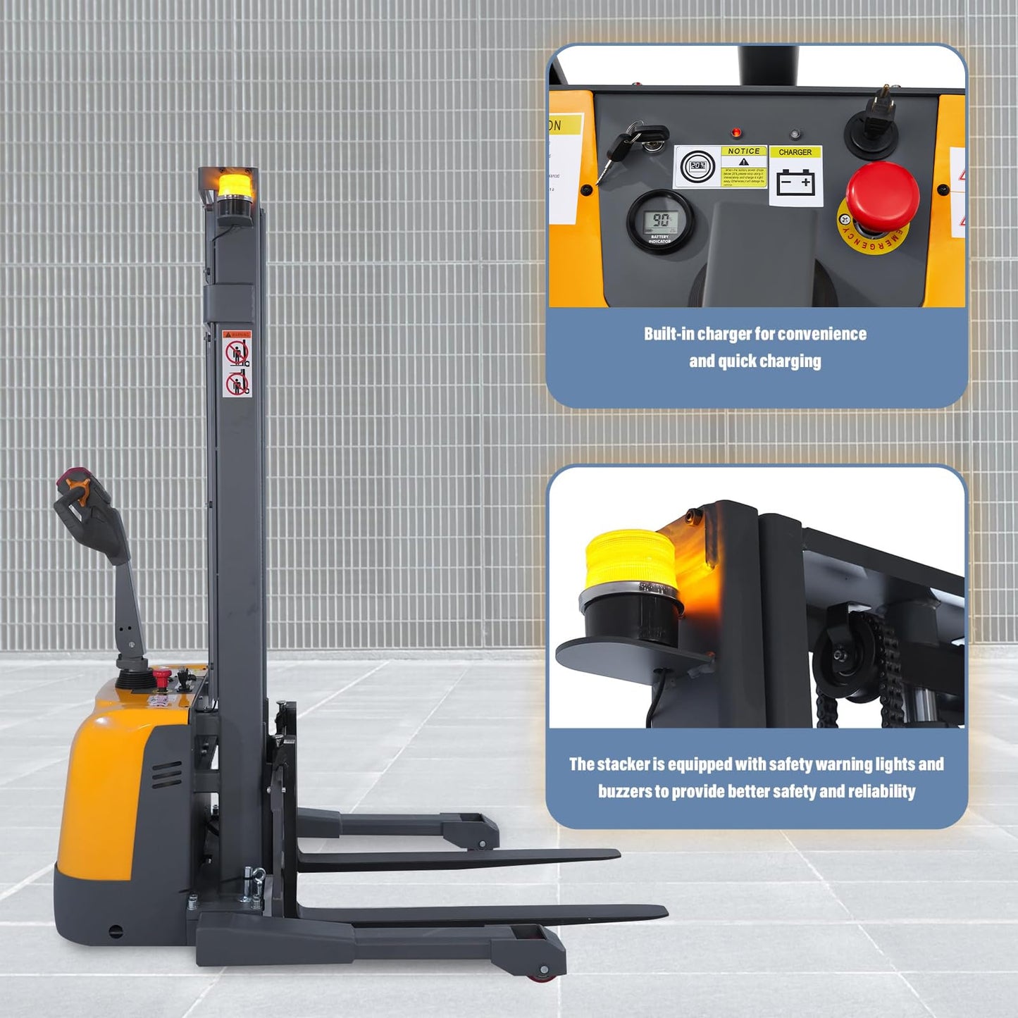 Aequanta Full Electric Pallet Stacker, 3300 Lbs Capacity 130" Max Lifting Height Electric Drive and Lift Stacker, with Straddle Legs Adjustable Forks
