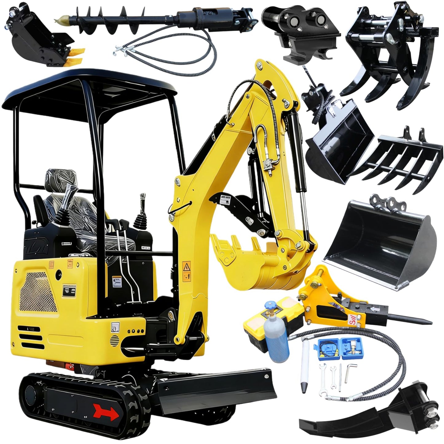 DS-R327, 1.8 Ton Mini Excavator, KubotaDiesel 14HP, w/Pilot Controls Side Swing Boom & Crawler Extension, Includes 11 Attachments, w/12 Months Parts Replacement, Delivery & Unloading Services