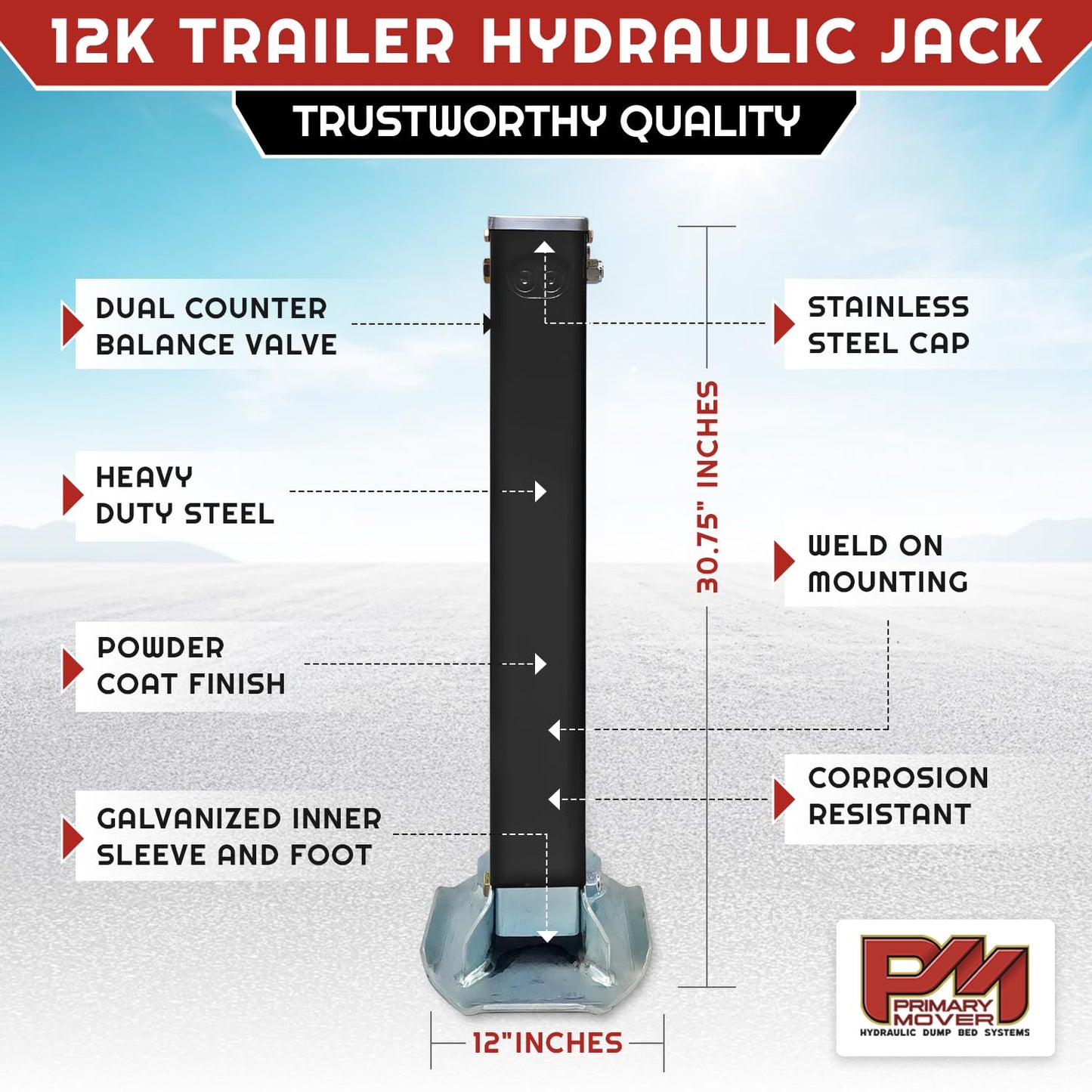 Hydraulic Trailer Jack (24,000 lb) - Power Jack 12K x 2 Double Acting, Lift Trailer Jack Stand with Hydraulic Power Unit (24k Jacks Weld On) PFJ-2-ADS-K