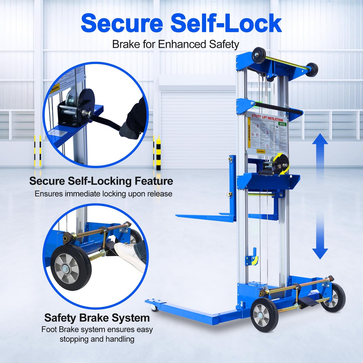 ELOMBR 2PCS Material Lift Winch Stacker, 1.97"-70" Height Range, 500 lbs Capacity, Adjustable Straddle Hand Winch Lift Trucks for Warehouse, Factory, 42.90" L x 43.30" W