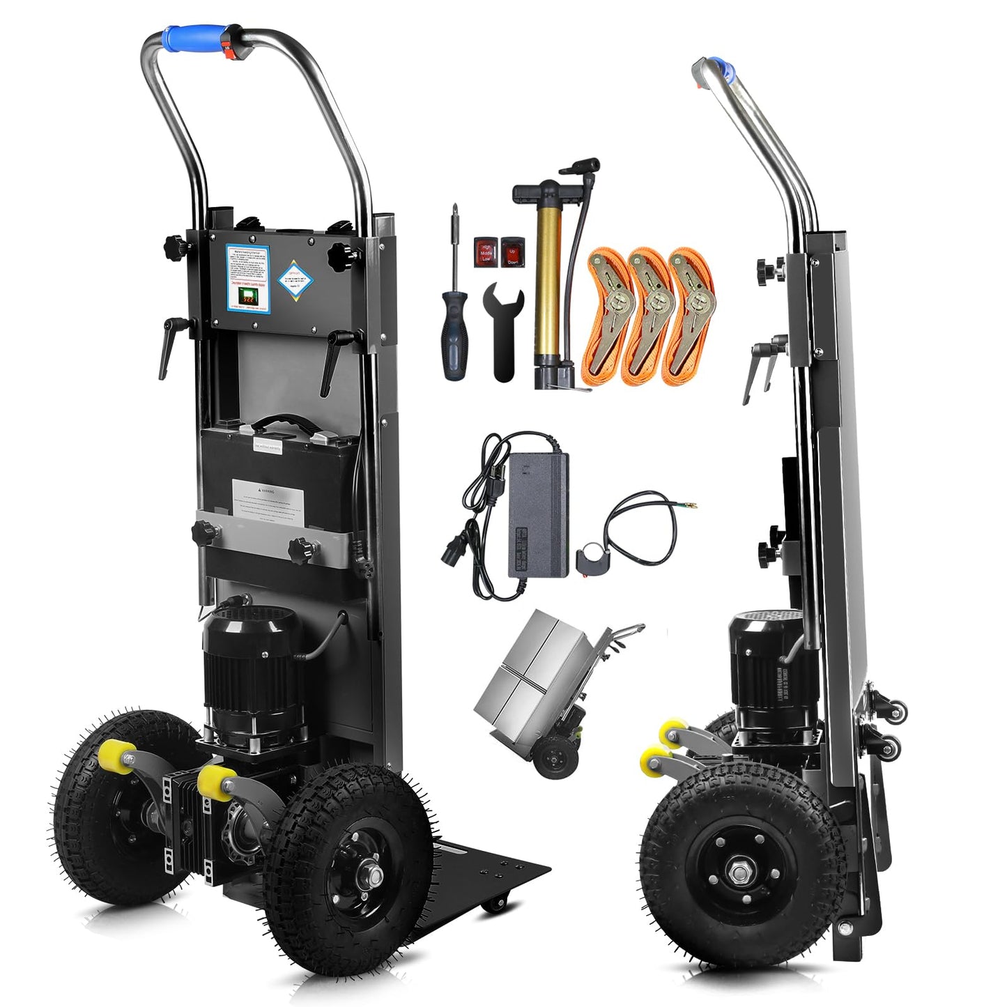 900 LBS/408kg Electric Stair Climbing Hand Trucks, Heavy Duty Hand Trucks, High Load Capacity Dolly Cart with 3 Ropes, Carry Heavy Object Effortless for Furniture Logistics Warehouse (Black)