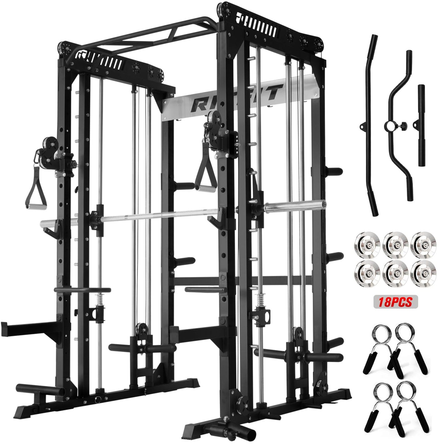 RitFit M1 Pro Smith Machine with Cable Crossover System, Multi-Function Squat Rack Power Cage for Home Gym, Power Rack and Packages Black