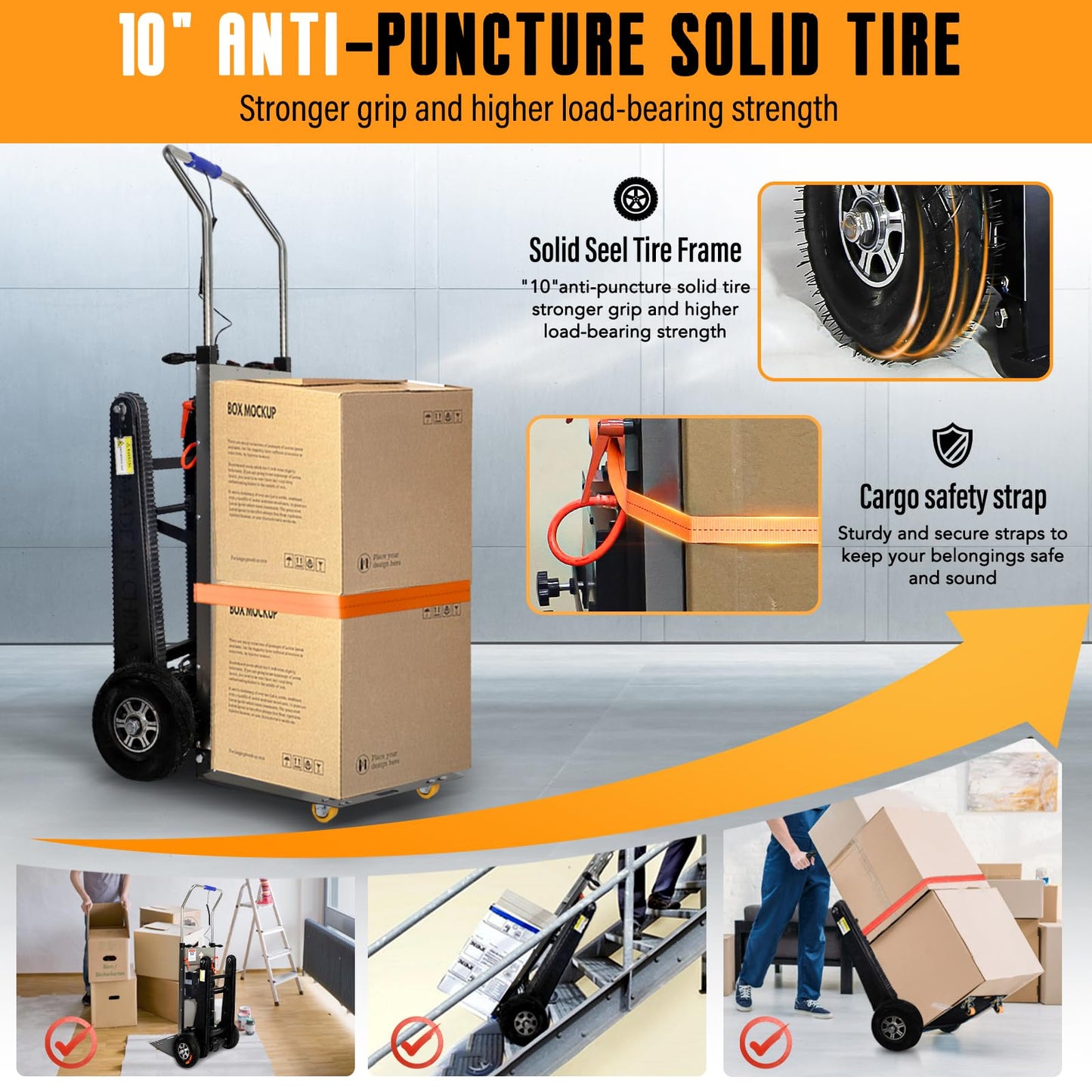 ROOMEDAL Electric Stair Climbing Hand Trucks Dolly Cart for Moving 661lb Capacity Heavy Duty Folding Stair Climber Cart Hand Trolley, Battery Powered for Furniture Family Logistics Warehouse